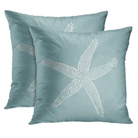 Emvency Set of 2 Throw Pillow Cover Green Star Vintage Starfish Pastel Seafoam Blue Fish Decorative Pillow Case Home Decor Square 16 x 16 Inch Pillowcase