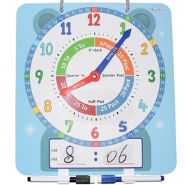 Teaching Clocks for Kids, Large Magnetic Writable Dry Erase Learning Clock with Pen,12" Teaching Demonstration Clock Learning Time to Tell Time for Kids Home School Classroom Supplies-Blue