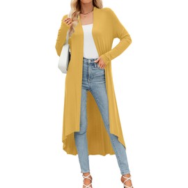 POGTMM Women's Long Open Front Drape Lightweight Duster High Low Hem Maxi Long Sleeve Cardigan (Mustard, S)