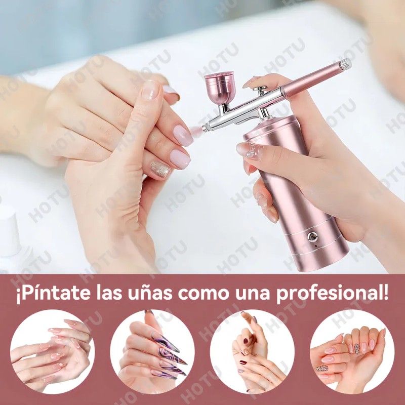 Kit Aerógrafo Portátil Tensky para Uñas Maquillaje con Compresor Rosa