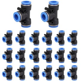 Leliafleury 20 Pcs 12mm Tee Pneumatic Fittings Quick Release Pneumatic Connectors Plastic Push to Connect Fittings Air Line Connectors