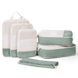 Narwey 6 Set Compression Packing Cubes for Suitcases, Travel Packing Cubes for Backpack Suitcase Organiser Bags for Carry on Hand Luggage Travel Essentials Bag (Sage Green)
