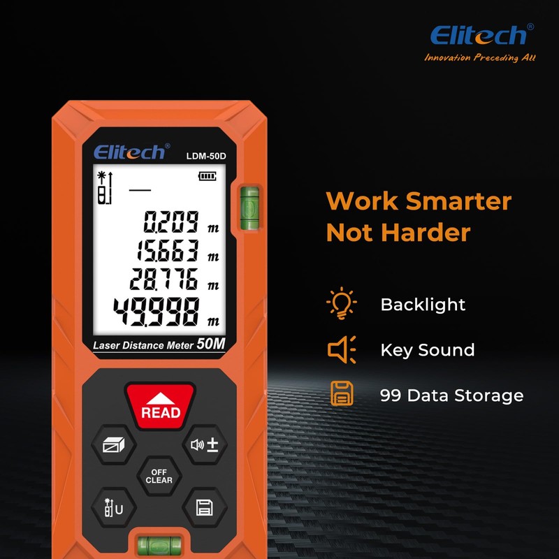 Elitech Laser Distance Meter 50M, Digital Measure Tool with Area