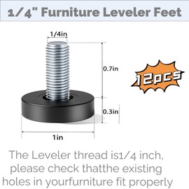 12 Pcs 1/4" Thread Leveling Feet, Adjustable Furniture Feet Threaded Screw in for Table Leveling Feet Screw, for Table, Cabinets, Chairs, Stool Legs
