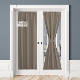 RYB HOME 100% Blackout Door Curtain Lightweight Portable and Easy to Install, Fully Room Darkening Privacy for French Door Kitchen Sidelight Window, W 36 x L 72, Mocha, 1 Panel