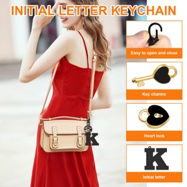 Initial Letter Keyring Letter A-Z Keychain Heart Initial Keychain Gifts for Women Wife Girlfriend Daughter Graduation Birthday Gift Alphabet Initials Keyring for Purse Backpacks Handbags (Letter K)