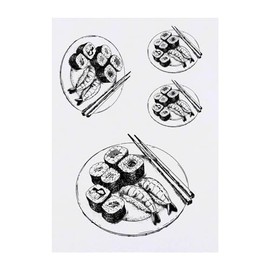 4 x 'Sushi on a Plate ' Temporary Tattoos - Water Resistant, Skin-Safe, Non-Toxic Transfers, Mixed Sizes (TO00070816)