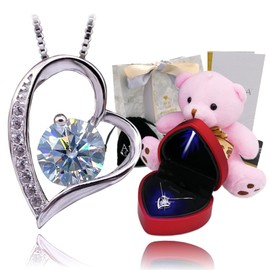 Atlacic Women's Moissanite Necklace, Open Heart, Heart Shape, LED Light, Surprise, Jewelry Case, Present, Set, Includes Certificate of Authenticity