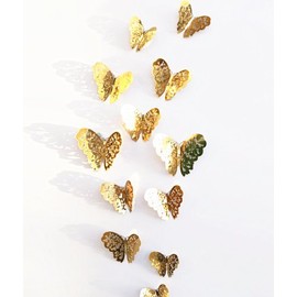 New 12pcs Gold 3D Butterfly Wall Stickers Art Decal Home Room Decorations Decor (Gold -1)