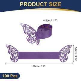 sourcing map 100Pcs Butterfly Paper Napkin Rings, 3D Laser Cut Cutout Paper Napkin Holder for Weddings Party Serviette Table Decoration Restaurant (Deep Purple)