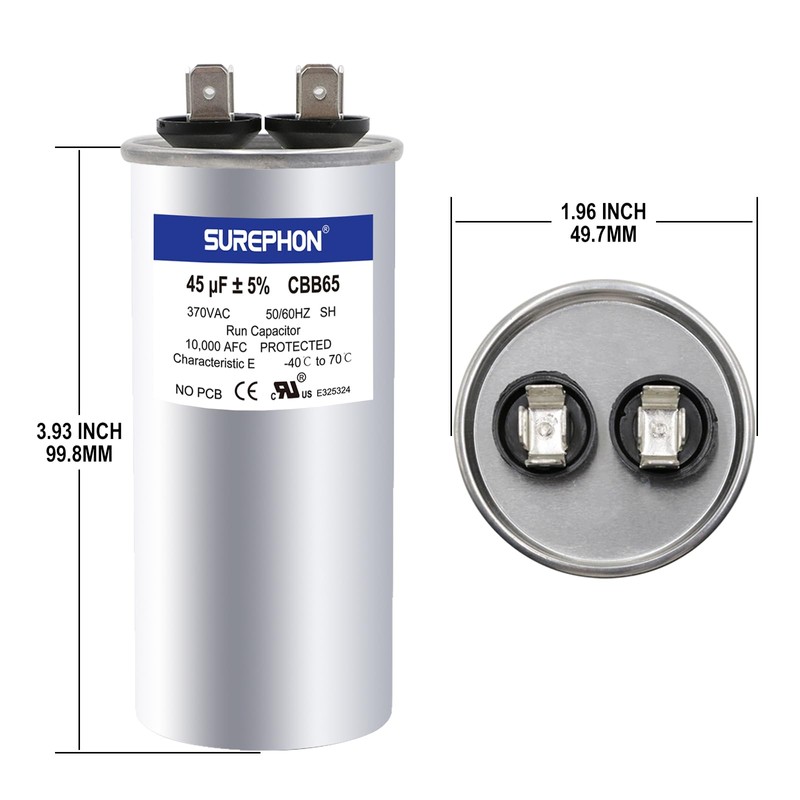 SUREPHON 45 Mfd Capacitor 370V/440V Round Run Start Capacitor for