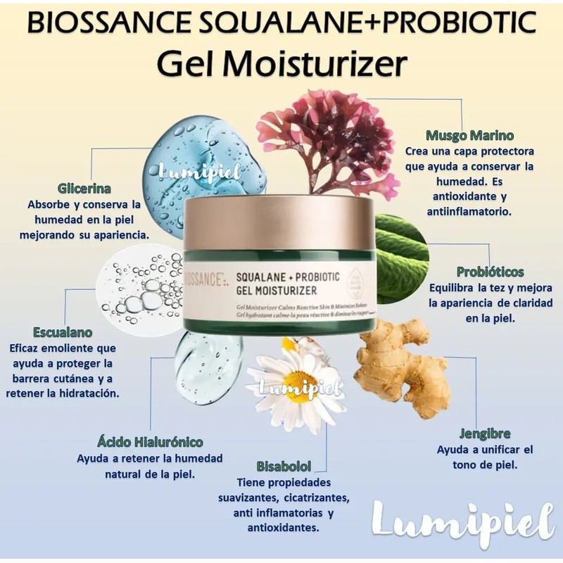Biossance Gel Hidratante Facial Escualano Probióticos 50ml