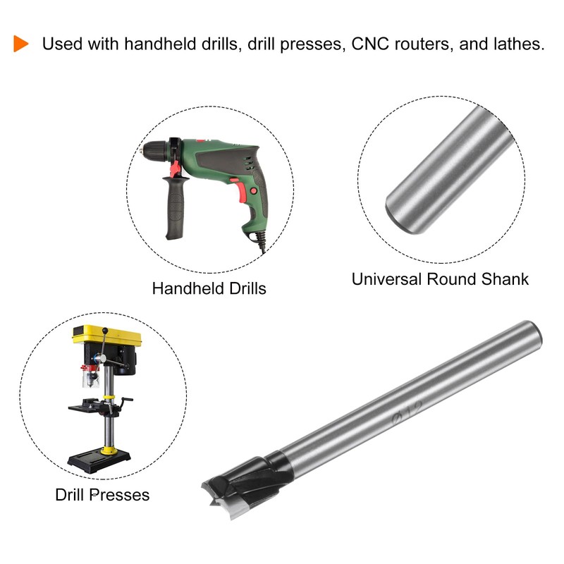 sourcing map Forstner Drill Bit 12mm (15/32") K30/C1 Tungsten Carbide