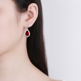 Silver Stud Earrings for Women, Silver Earrings with Teardrop Red Cubic Zirconia White Gold Bridal Earrings for Brides Bridesmaids Wedding Jewellery