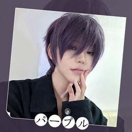 Sofeiyan Men's Wig, Short, Men's Clothing, Harajuku, Full Wig, Natural, Heat Resistant, Small Face, Popular, Handsome Fashion, Unisex, Cosplay, Men, Students, Work, Purple