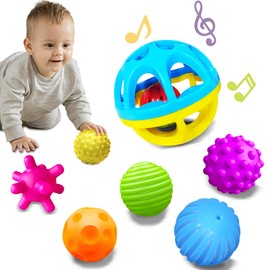 ROHSCE Sensory Balls for Baby - Montessori Toys, Multiple Textures Colorful Toddler Sensory Toys for Babies 1-3 Hand Catching Baby Balls, Blue Baby Rattle 3-6 Months Old Baby Toys for 6-12 Months