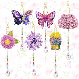 Diamond Craft Kits for Kids, Wind Chimes Gem Art Craft Set for Kids Age 8-12 Year Old, 5D Diamond Art Kits for Boys Girls, 6Pcs 5D Diamond Painting Wind Chimes, Crystal Suncatchers for Garden Window