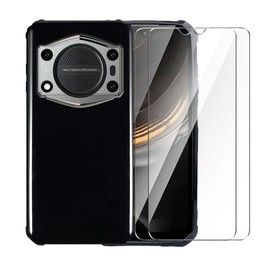 WDMYLFTW Case for Oukitel WP22 + [2 Pack] Glass Screen Protector Tempered Film - Transparent Silicone Soft Flexible Bumper Shockproof TPU Protective Cover Shell (Black)
