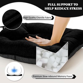 HARBOREST Chair Cushions for Dining Chairs Set of 6 - Chenille Tufted Kitchen Chair Cushions with Ties and Non-Slip Bottom, Memory Foam Chair Pads for Dining Chairs, 17" x 17", Black