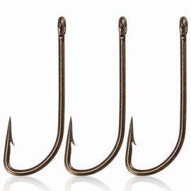 Dr.Fish 100 Pack Plain Shank Hook, Bronze, Straight Shank, in-line Classic Bass Trout Walleye J Hooks 3/0