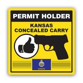 Yellow Kansas Concealed Carry Permit Holder CCW Sticker for Water Bottle Phone Tumbler Hard hat - Four Pack