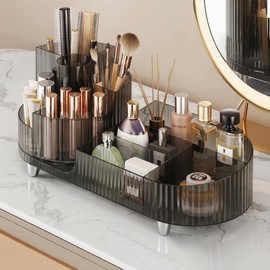 Booklov Organizador Giratorio de Maquillaje para Tocador, Organizador de Cosméticos de Gran Capacidad con Compartimentos Abiertos, Soporte para...    