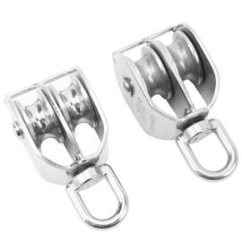 Double Pulley Block, 2PCS Double Pulley Block M32 Roller Wheel Stainless Steel 360 Degree Rotation Pulley Large Load Capacity Quiet Snatch Rigging Blocks Exercise for Cable Lifting