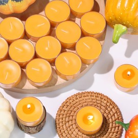 16Pcs Pumpkin and Cinnamon Scented Tealight Candles, Orange Soy Wax Tea Lights with Essential Oils, 4h Long Burning Tea Light Candles for Spa, Romantic Decor, Meditation, Dinner, and Home Decor