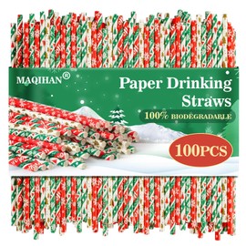 MAQIHAN 100pcs Christmas Drinking Straws - Cocktail Straws Small Colourful Agave Kraft Paper Straws Bulk, for Coffee, Milk, Juice, Cocktial and Suit for Christmas, Birthday Parties, Weddings.