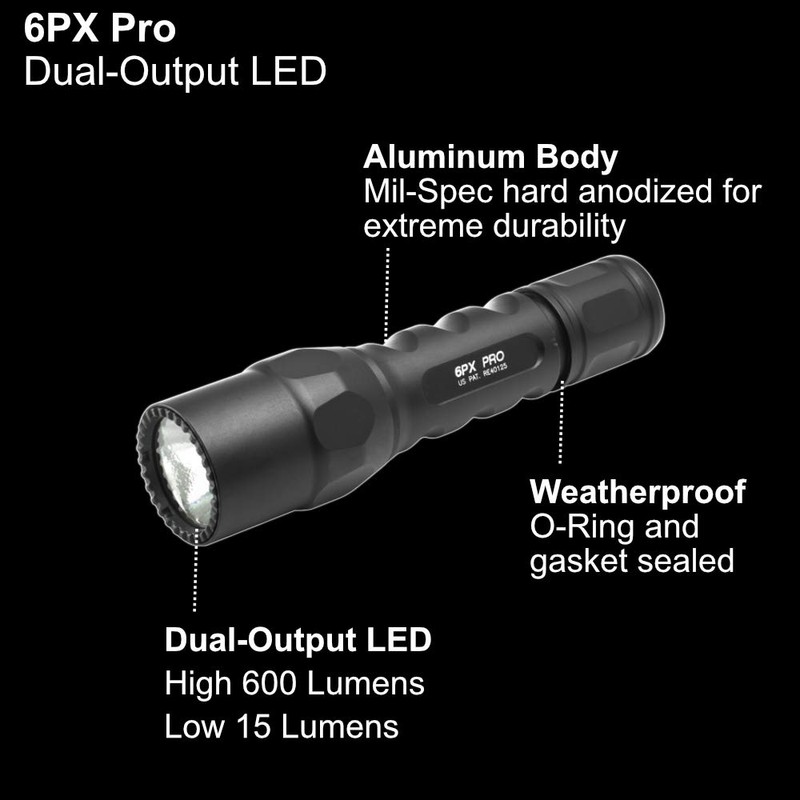 SureFire 6PX Pro 600 Lumen Tactical EDC Flashlight Bundle with