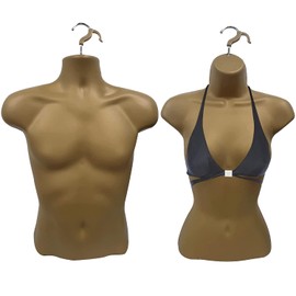 DisplayTown Bronze Male + Bronze Female Mannequin Injection Forms Half Rounded Waist Body Torso Dress Form with Only Hanging Hook, S-M Sizes