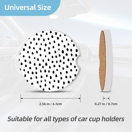 Knobcar 2 Pack Car Coasters for Cup Holders, 2.56" Universal Absorbent Ceramic Stone Car Cup Holder Coasters with Non-Slip Cork Base, Car Interior Accessories for Women Men(Polka Dots)