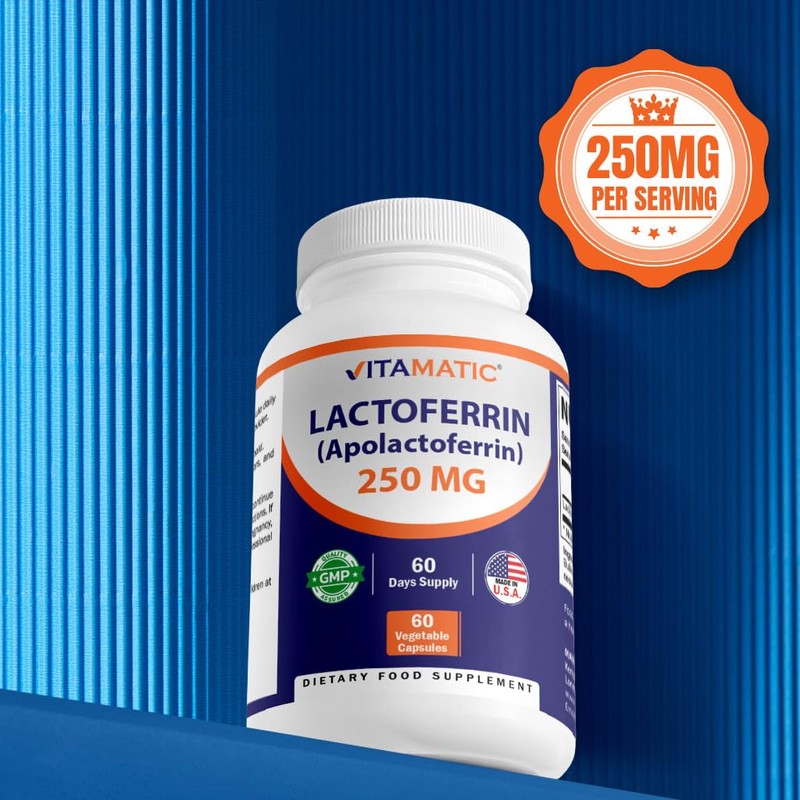Vitamatic Lactoferrin 250mg (Apolactoferrin), 60 Vegetable Capsules - Promotes Healthy
