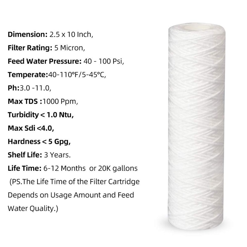 Geekpure 10 Inch PP Wound String Spun Sediment Replacement Filter