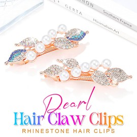 Reaky Pearl Hair Clips Gold Metal Hair Clip Rhinestone Hair Barrettes Hair Accessories for Women (blue+white)