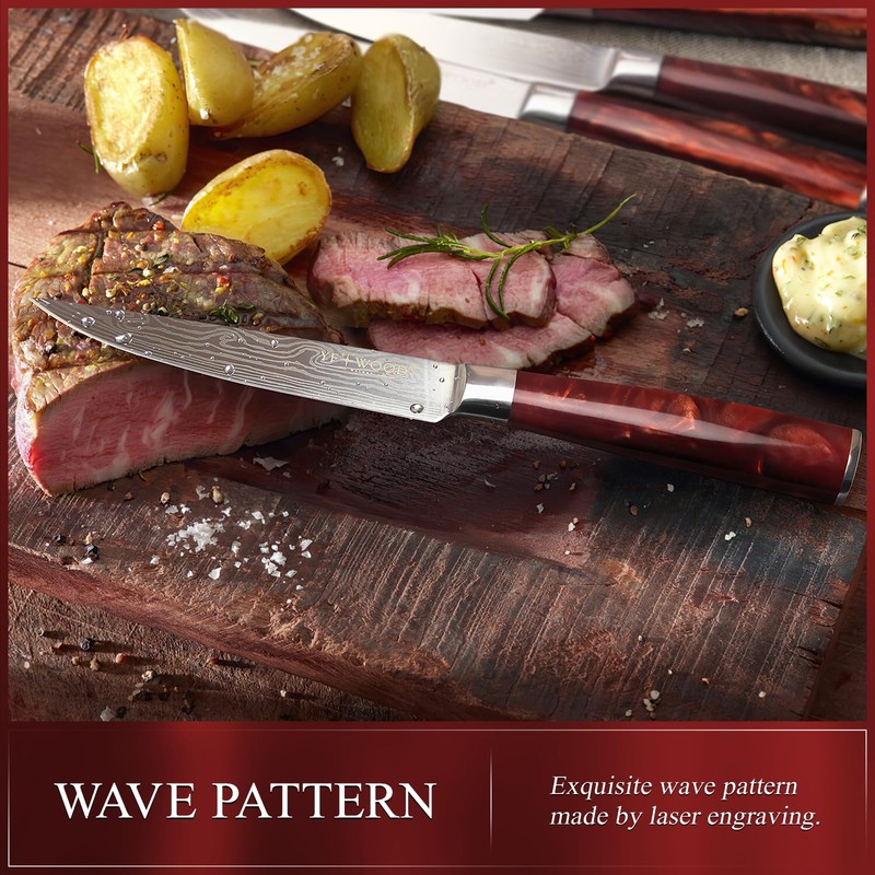 YFWOOD Steak Knives Set of 4, 4.8 Inch Non Serrated