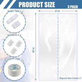 Preboun 3 Sets Dust Barrier Magnetic Dust Barrier Door Kit 4' x 7.5' Self Closing Construction Dust Barrier Construction Plastic Sheeting Plastic Door Curtain for Doorways Room(White)