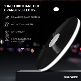 Strapworks BioThane 1 Inch Heavy Duty Polyester Reflective Webbing Strap Roll Waterproof, Gold Series, 25 Feet, Black