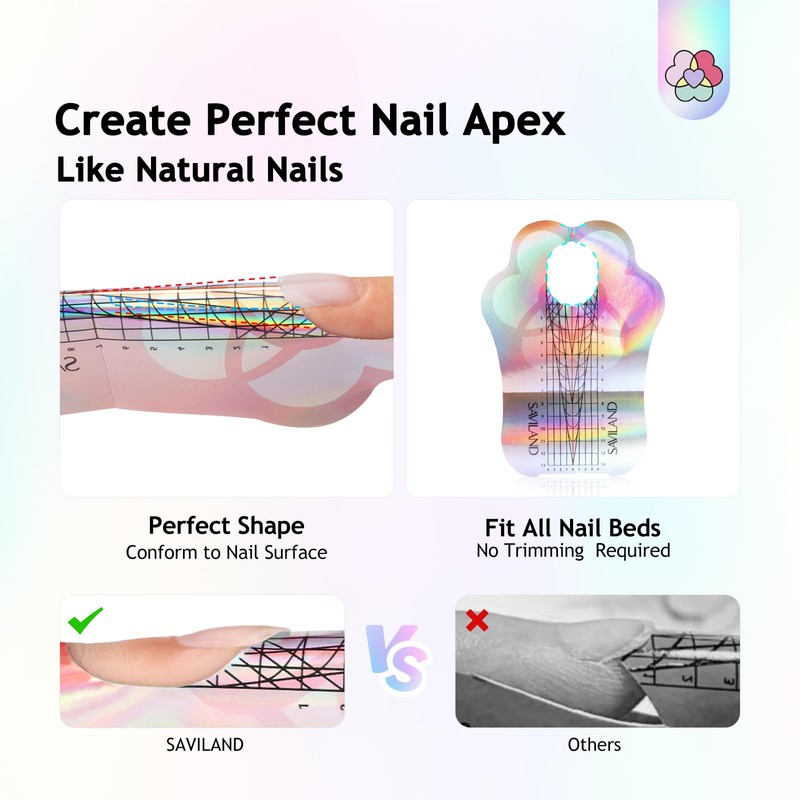 SAVILAND Ultra Long Self-Adhesive Nail Forms, Reusable Sturdy Paper Pink