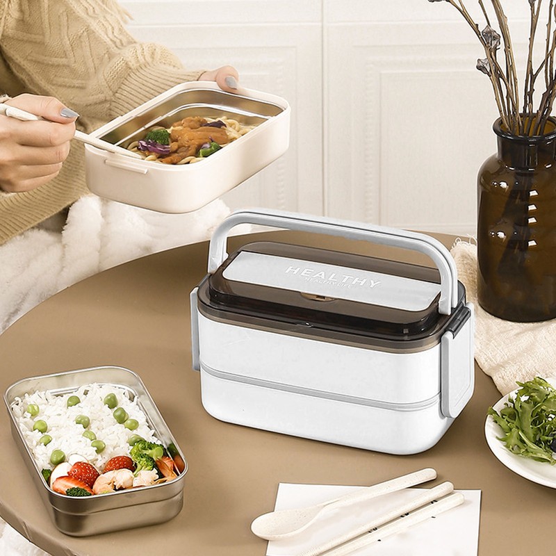 Double Layer Bento Box 316 Stainless Steel Compartment Portable Lunch
