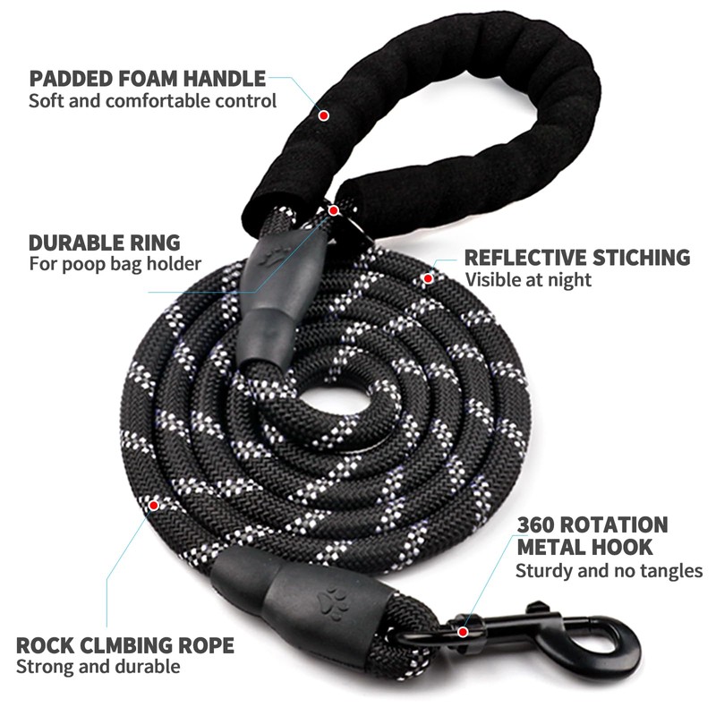 COOYOO Dog Leash 5/6 FT with Comfortable Padded Handle and