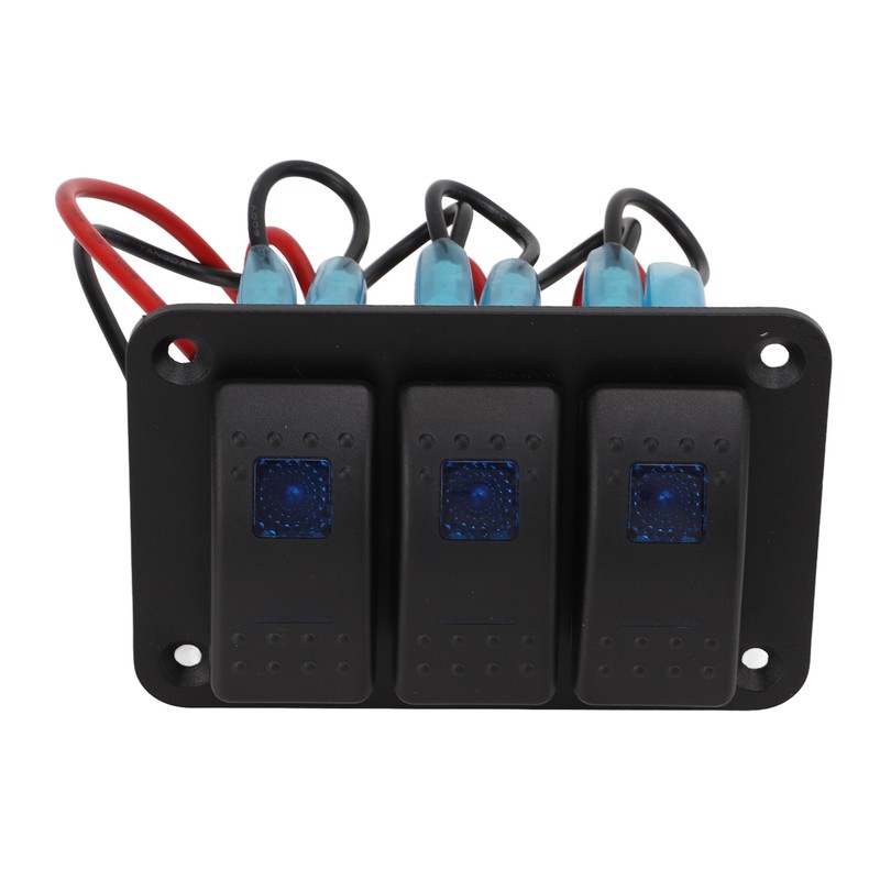 3 Gang Rocker Switch Overcurrent Protection LED Blue Backlit IP65