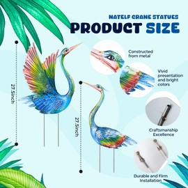 Suzile 2 Pack Garden Crane Statues Outdoor Heron Garden Animal Sculpture Metal Large Birds Lawn Sculptures and Statues for Patio Pond Patio Porch Outside Decorations