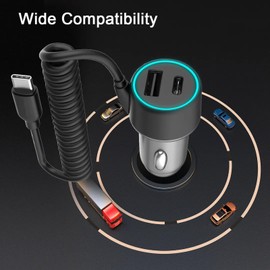 Fast 55Watt Quick Car Charger Compatible with Motorola Moto G Stylus (2023) for 3 Devices Plus Full Heavy Duty Triple Multi-Port Output with Coiled Cable