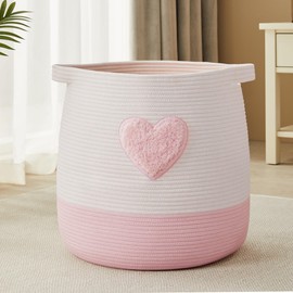 MOJOSCEND 65L Pink Laundry Basket Hamper for Kids Girls Blanket Basket Blush Pink Baby Nursery Hamper for Girls Room Bedroom Large