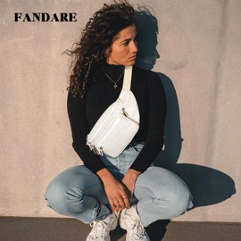 FANDARE Waist Fanny Pack Bumbags for Women Men Sling Bag Genuine Leather Chest Crossbody Bag Cover Pack for Hiking Cycling Travelling Outdoor Sport Gym Business College Shoulder Bag White A