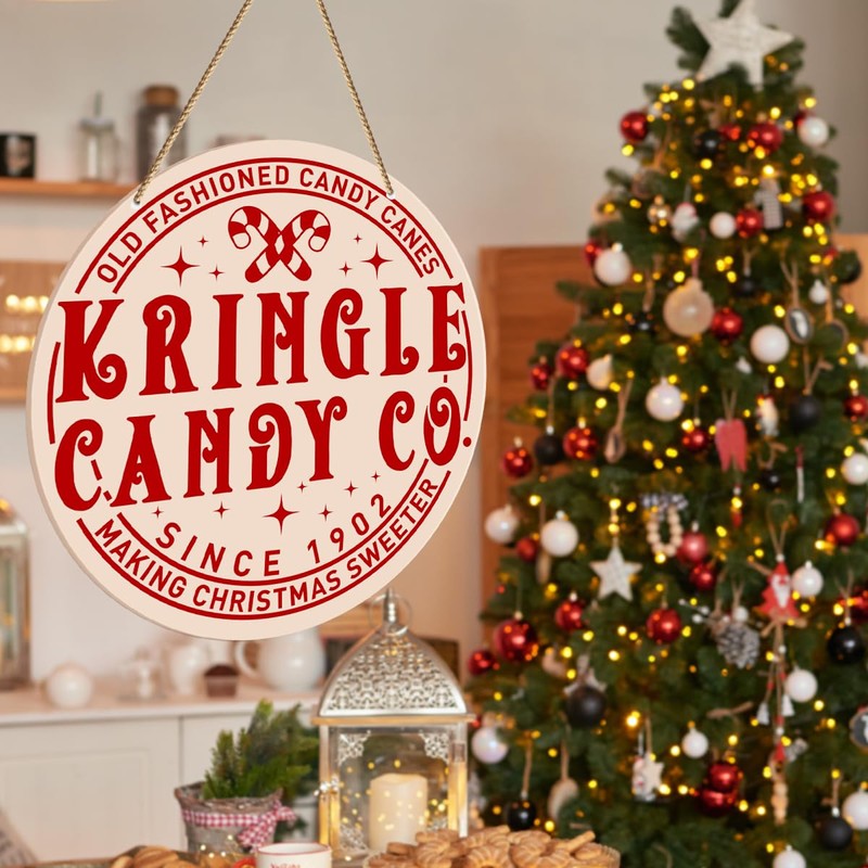 ZODGMED Candy Cane Christmas Wall Hanging Sign, Christmas Decor for