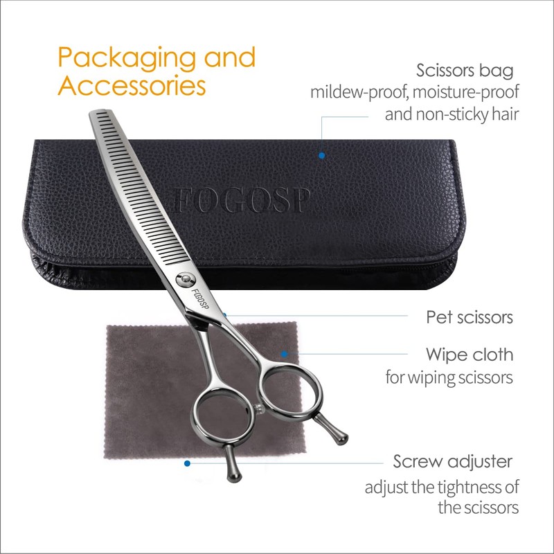 FOGOSP Curved Thinning Shears 7'' Curve Fluffers Scissors Professional Curved