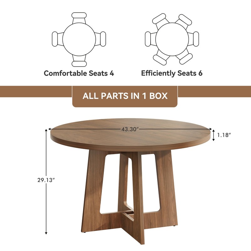 Round Dining Table for 4, Wooden Dining Room Table, Circle