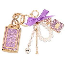 YILINXI Compatible with Jeep Key Fob Cover with Diamond Perfume Keychain, Car Key Shell Compatible with Grand Cherokee L Grand Wagoneer L Wagoneer Grand Cherokee L 2021-2023, Purple-5 Buttons